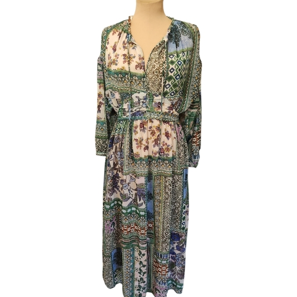 ZARA Patchwork Boho Midi Dress - Size 6 - Picture 3 of 15